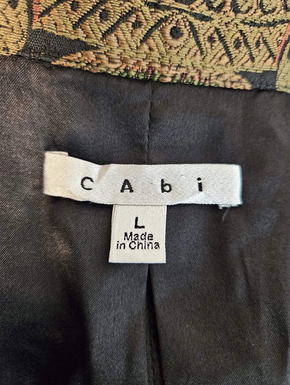 CAbi Blazer Size L Chenoise #704 Chinoiserie Floral Tapestry Jacquard Black Gold